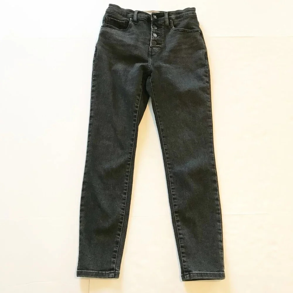 EVERLANE Stretch High Rise Skinny Button Flap Ankle Black Denim Jeans Womens 27 - Picture 3 of 9